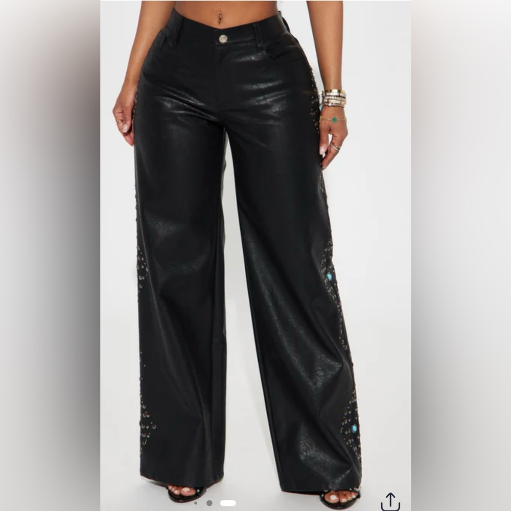 Black Embellished Leather Pants